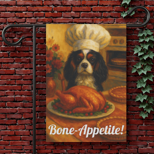Tricolor Cavalier Bone-Appetite Garden Flag 12'' × 18''