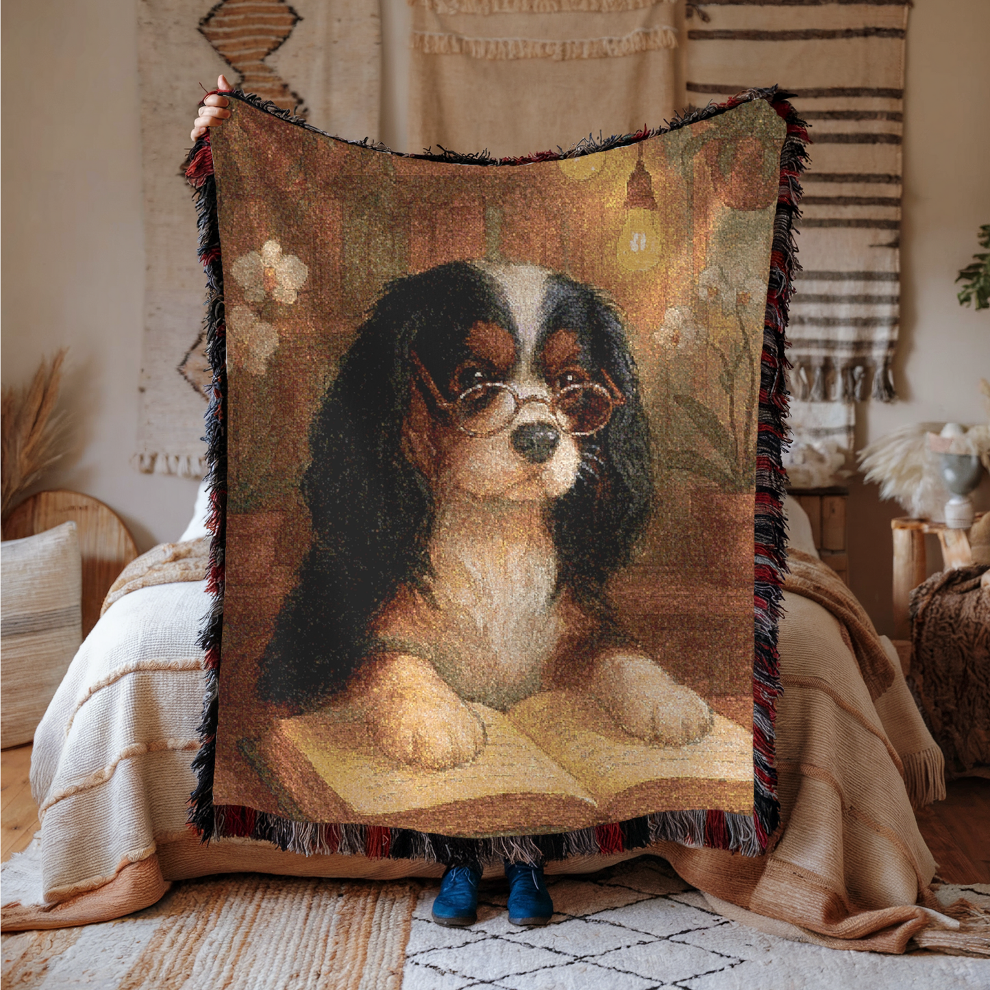 Tricolor Cavalier Books Woven Blanket