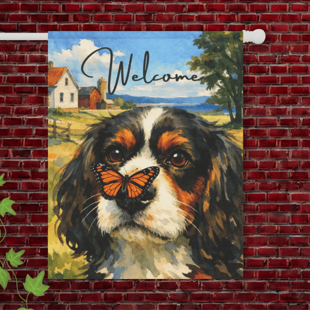 Personalized Cavalier Butterfly Garden Flag 24.5'' × 32''