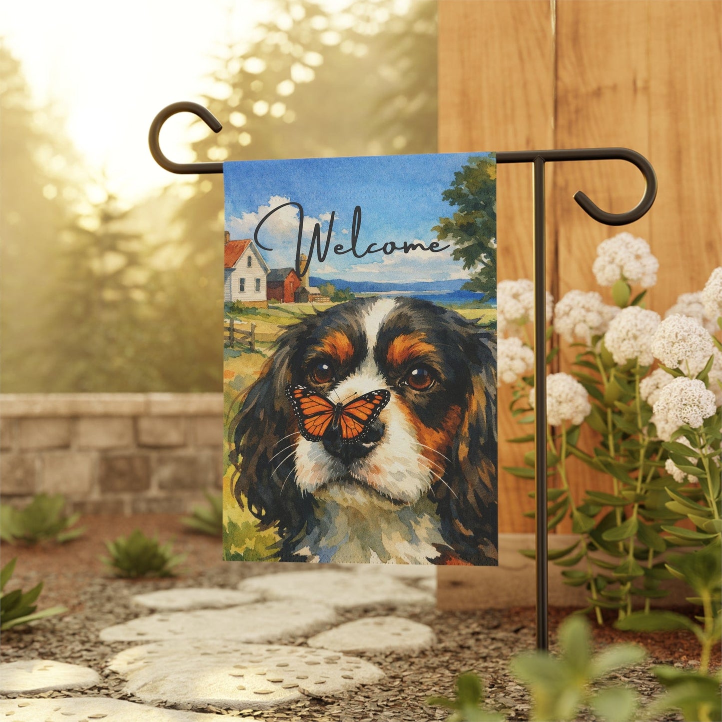 Personalized Cavalier Butterfly Garden Flag