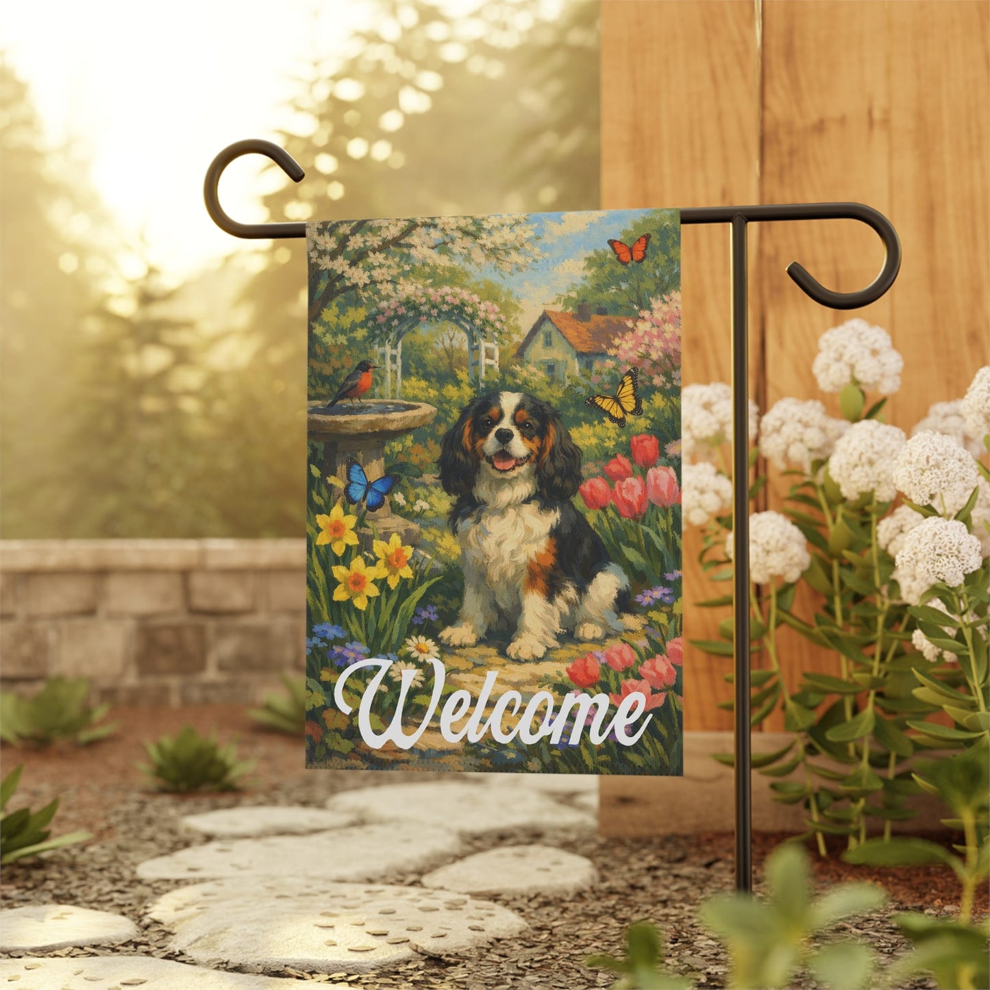Personalized Cavalier Butterfly Garden Flag