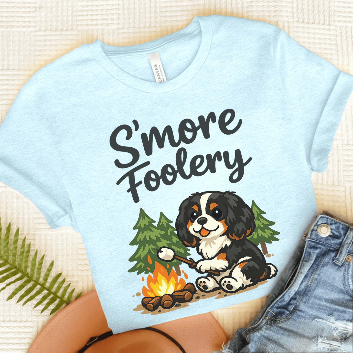 Personalized Cavalier Camping Unisex TShirt Heather Ice Blue