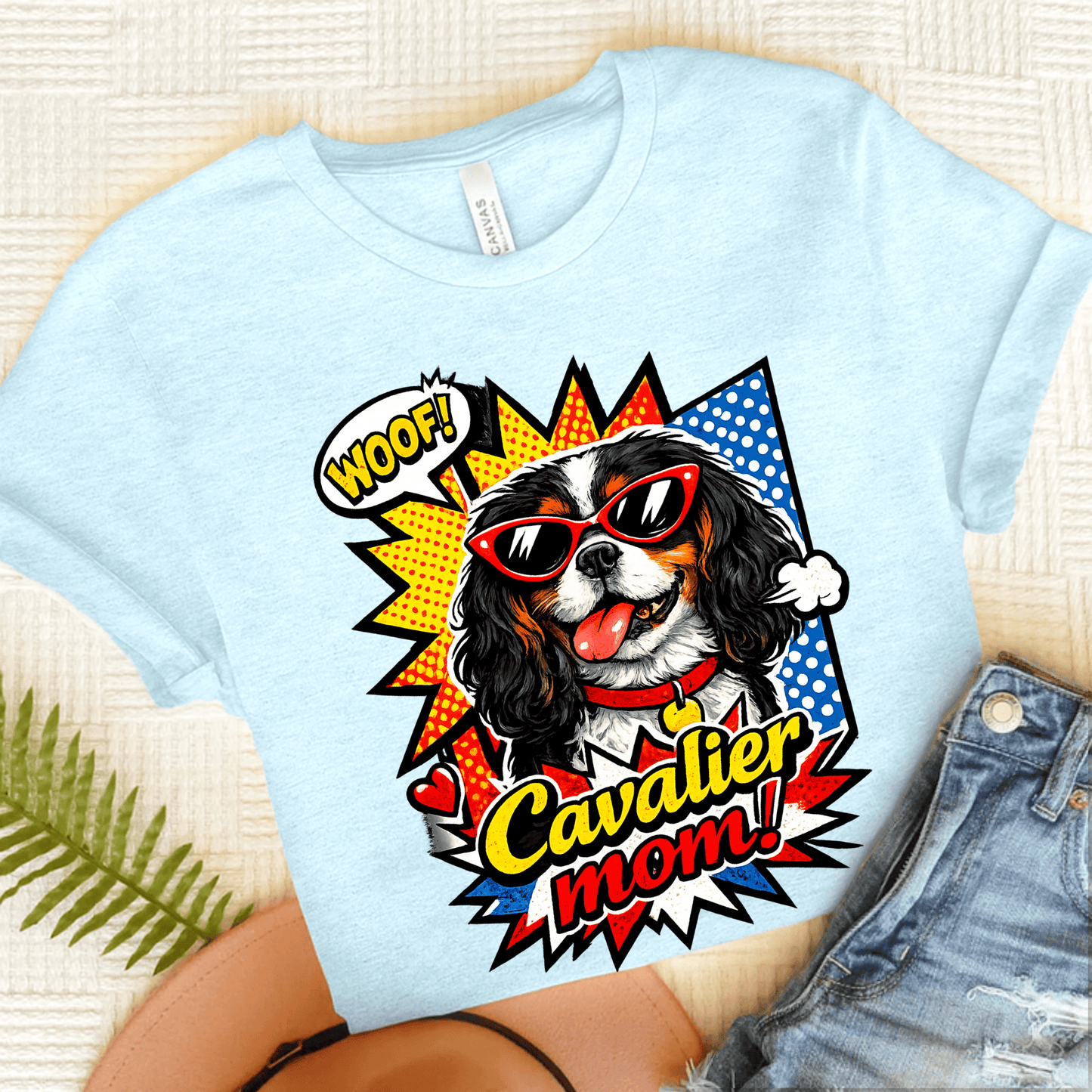 Personalized Cavalier Mom Comic Unisex TShirt Heather Ice Blue