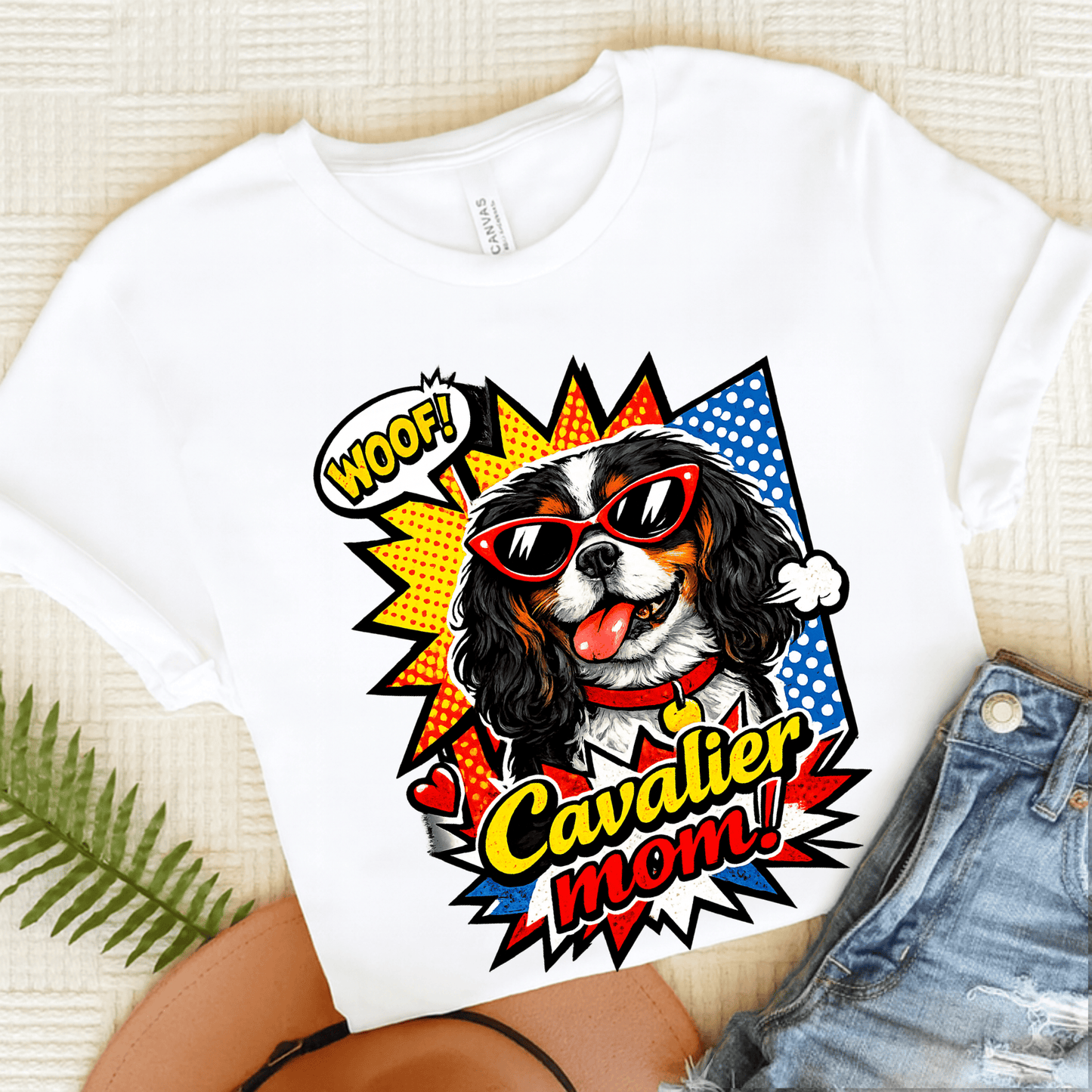 Personalized Cavalier Mom Comic Unisex TShirt White