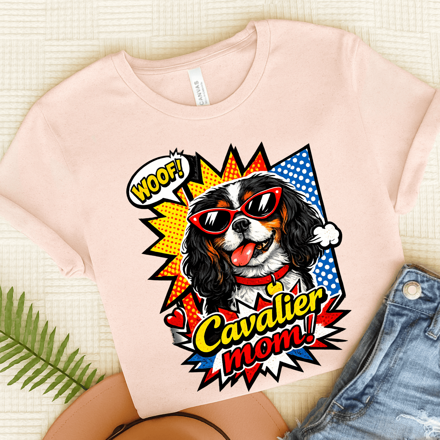 Personalized Cavalier Mom Comic Unisex TShirt Soft Pink