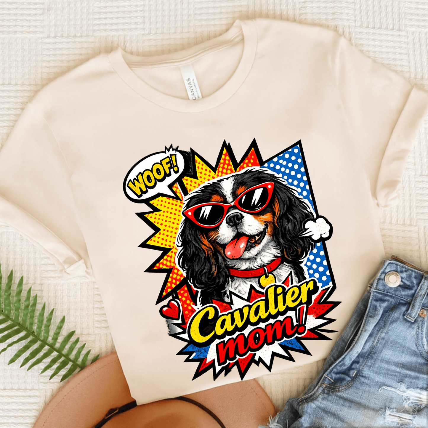 Personalized Cavalier Mom Comic Unisex TShirt Natural