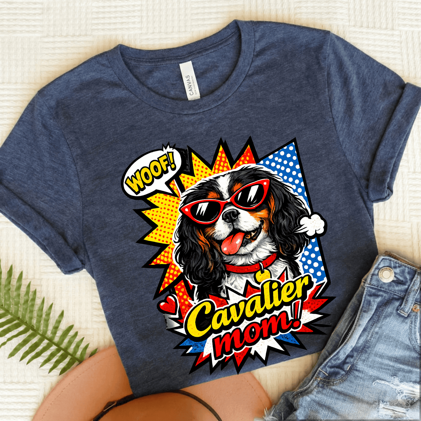 Personalized Cavalier Mom Comic Unisex TShirt Heather Navy
