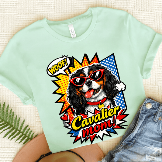 Personalized Cavalier Mom Comic Unisex TShirt Heather Mint