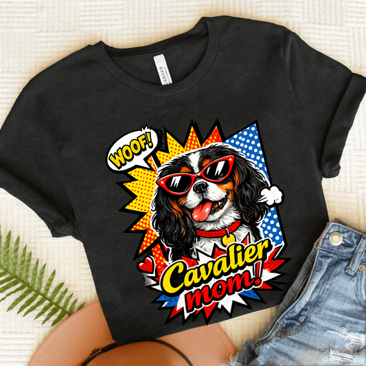Personalized Cavalier Mom Comic Unisex TShirt Dark Grey Heather