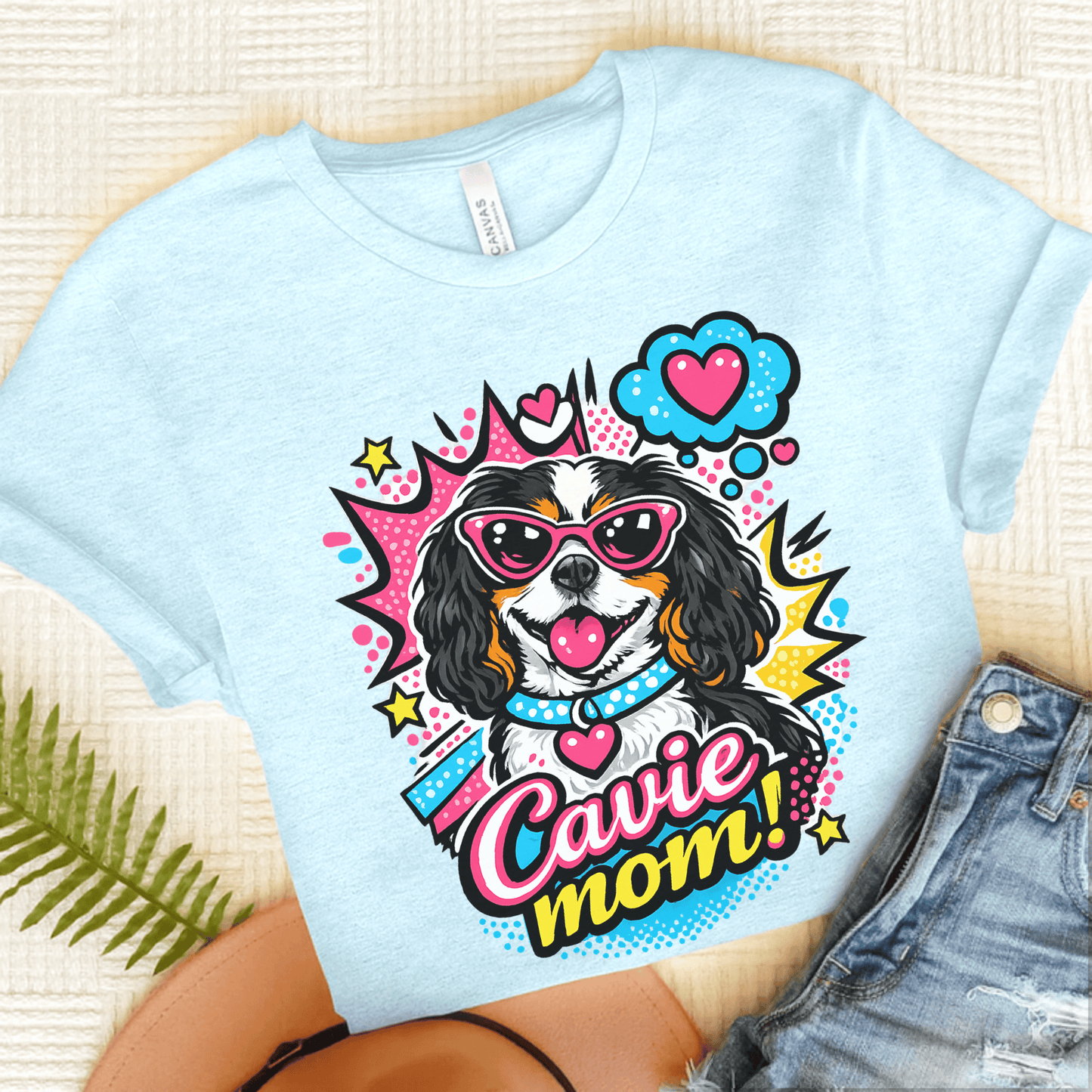 Personalized Cavalier Mom Comic Unisex TShirt Heather Ice Blue