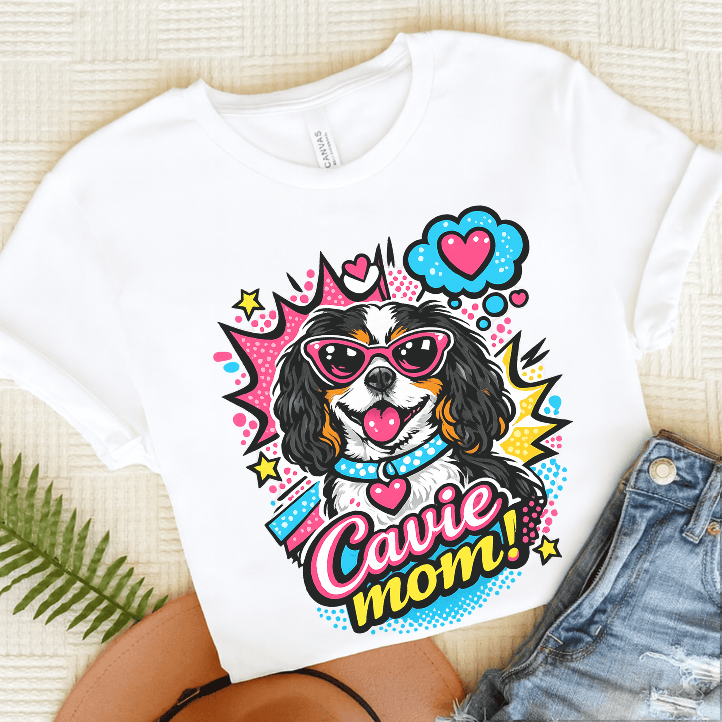 Personalized Cavalier Mom Comic Unisex TShirt White