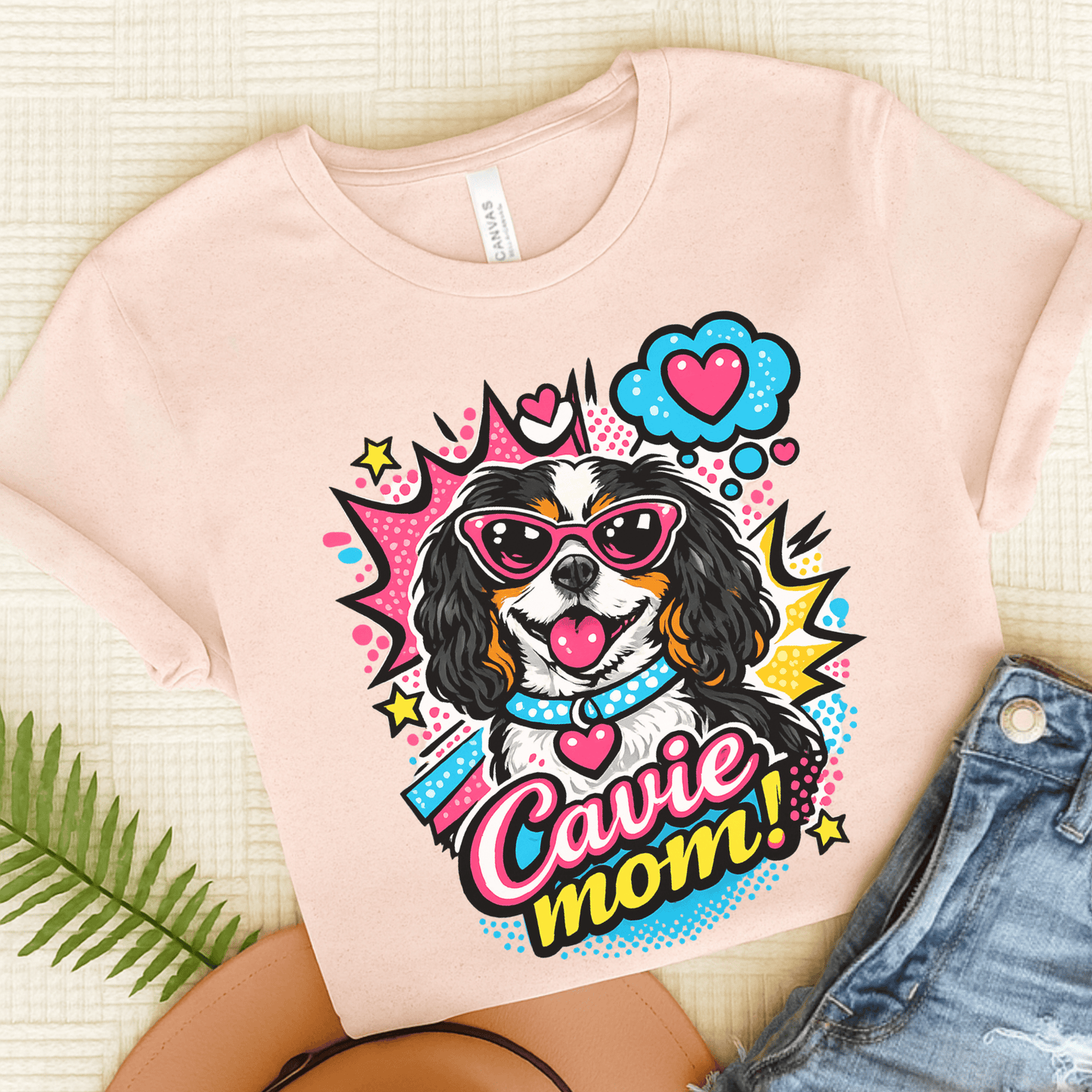 Personalized Cavalier Mom Comic Unisex TShirt Soft Pink