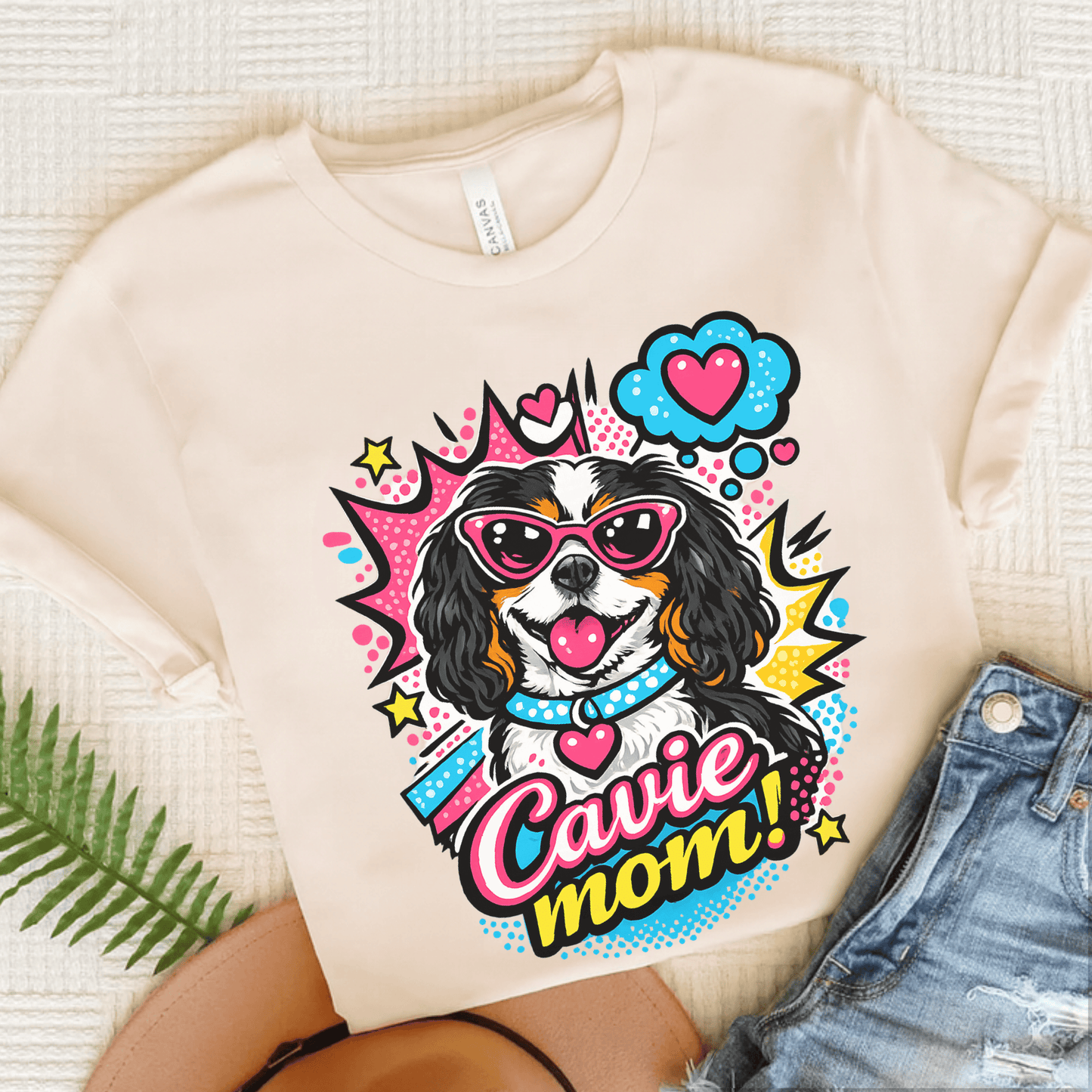 Personalized Cavalier Mom Comic Unisex TShirt Natural