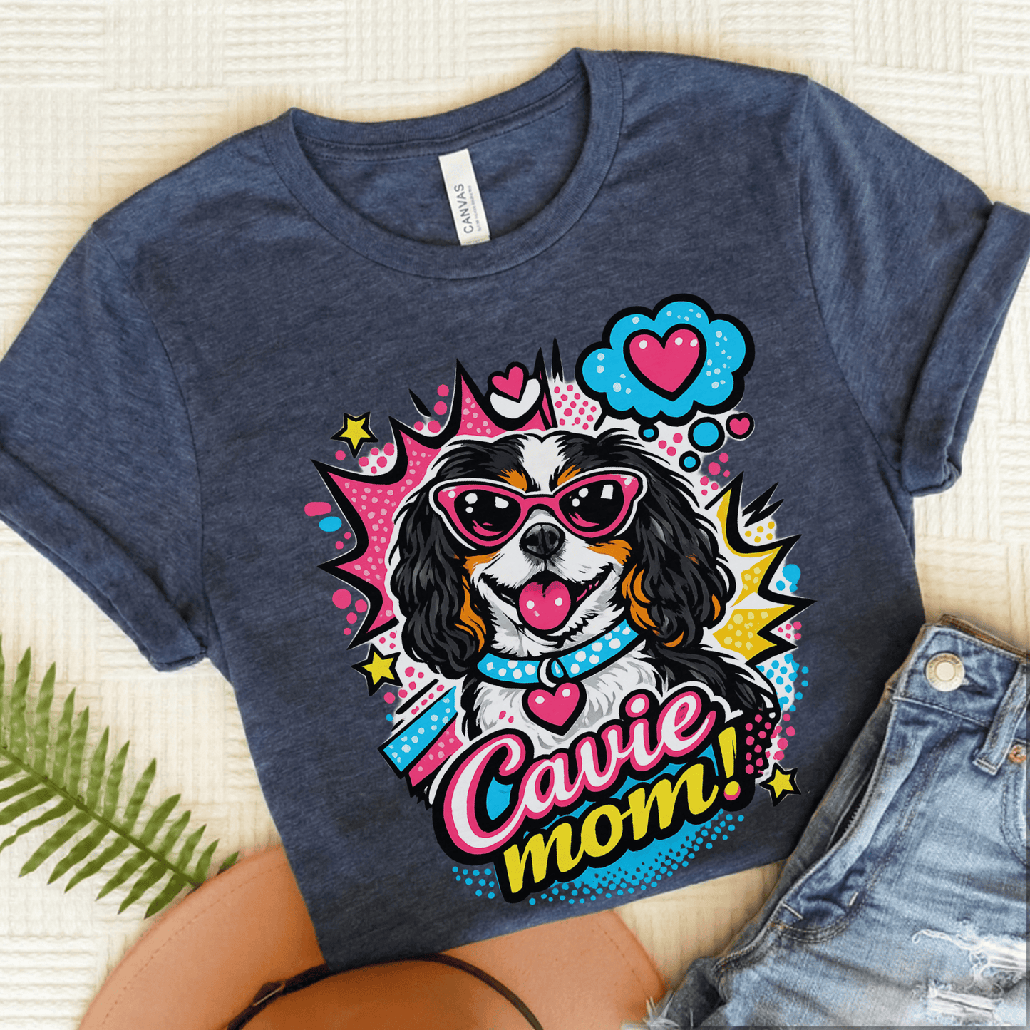 Personalized Cavalier Mom Comic Unisex TShirt Heather Navy