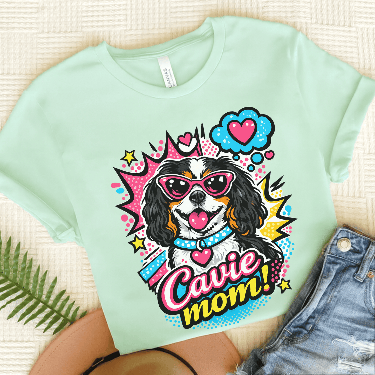 Personalized Cavalier Mom Comic Unisex TShirt Heather Mint