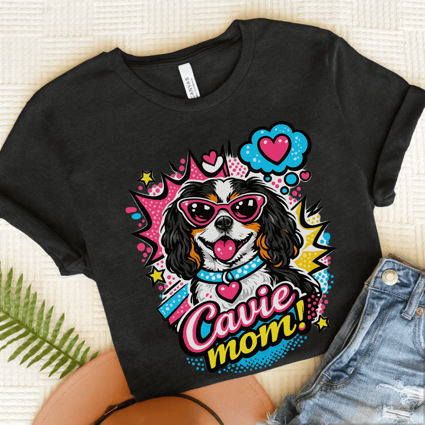 Personalized Cavalier Mom Comic Unisex TShirt Dark Grey Heather