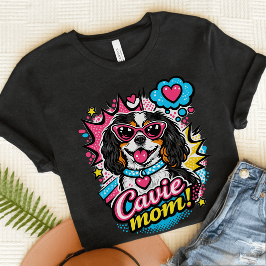 Personalized Cavalier Mom Comic Unisex TShirt Dark Grey Heather