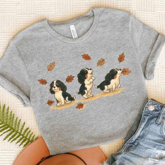 Personalized Cavalier Chasing Leaves Unisex TShirt Athletic Heather