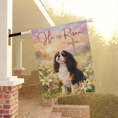 Personalized Cavalier He is Risen Yard Flag