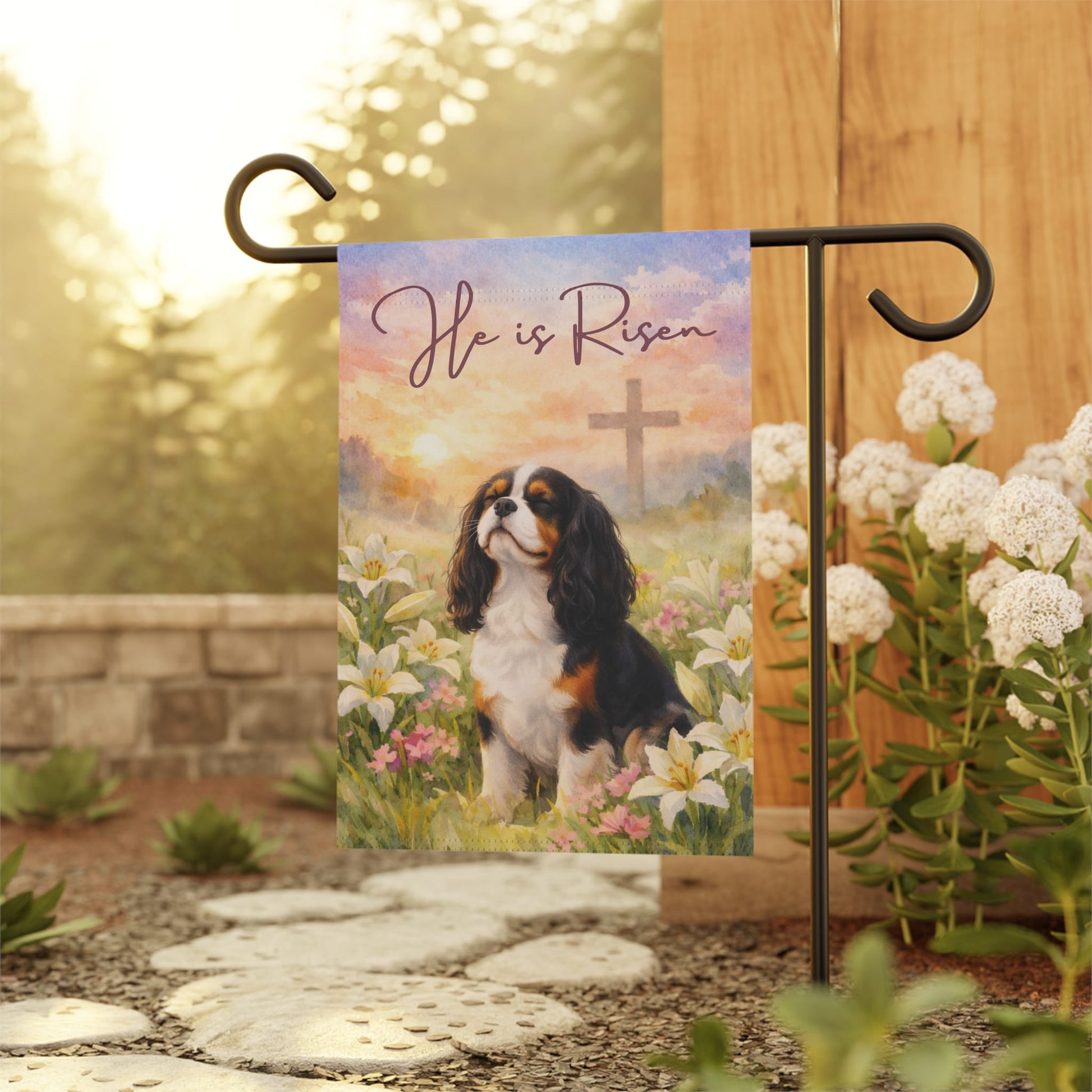Personalized Cavalier He is Risen Yard Flag