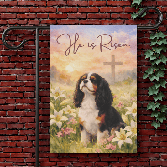 Personalized Cavalier He is Risen Yard Flag 12'' × 18''