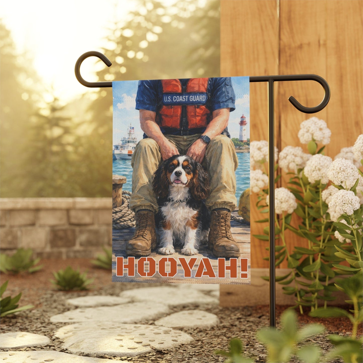 Personalized Cavalier Sea Rescuer Garden Flag
