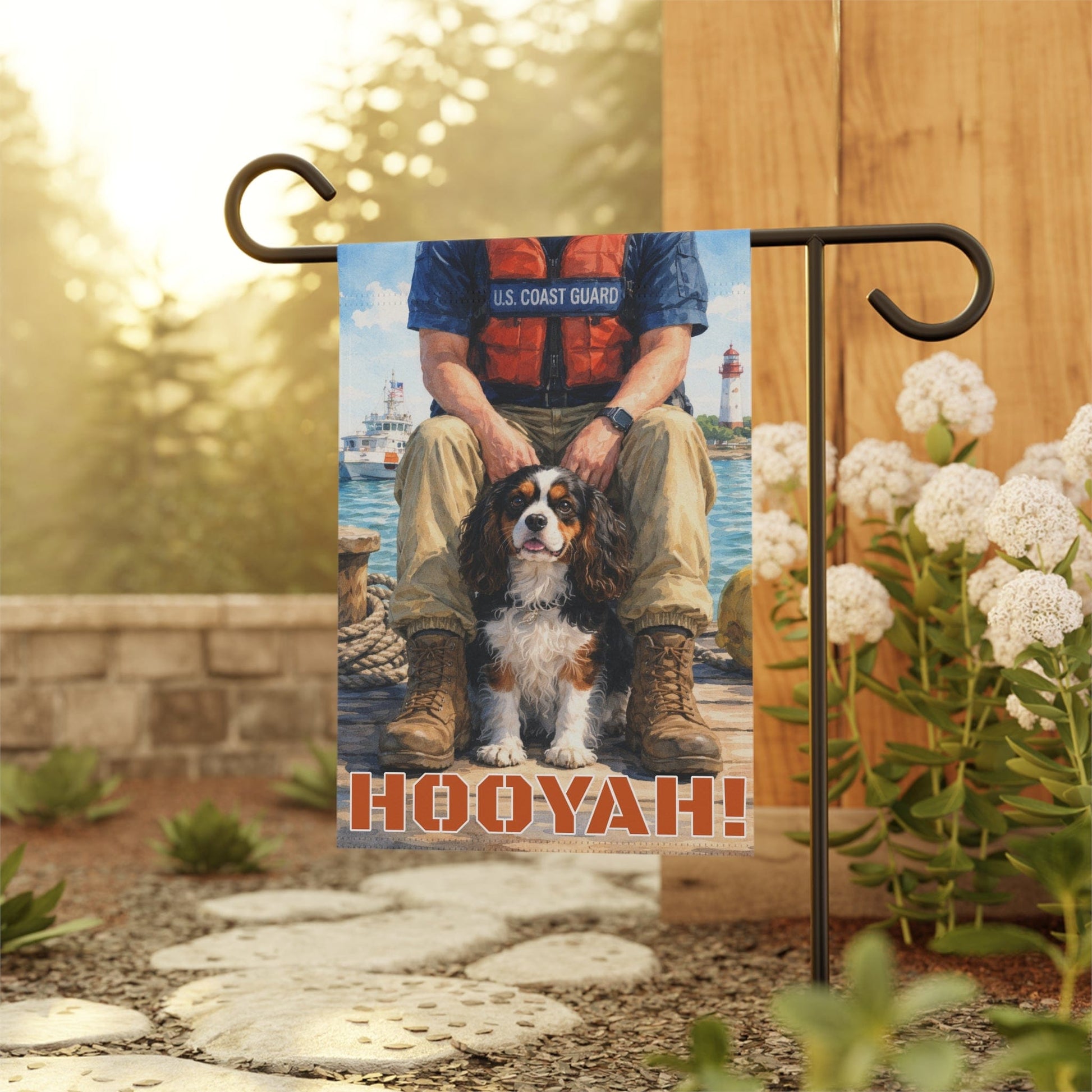 Personalized Cavalier Sea Rescuer Garden Flag