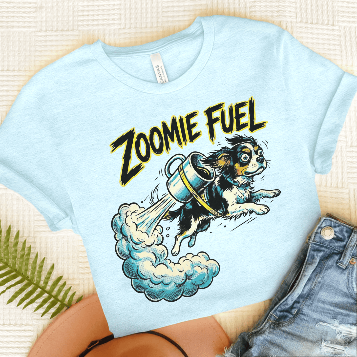 Personalized Cavalier Coffee Zoomies Unisex TShirt Heather Ice Blue