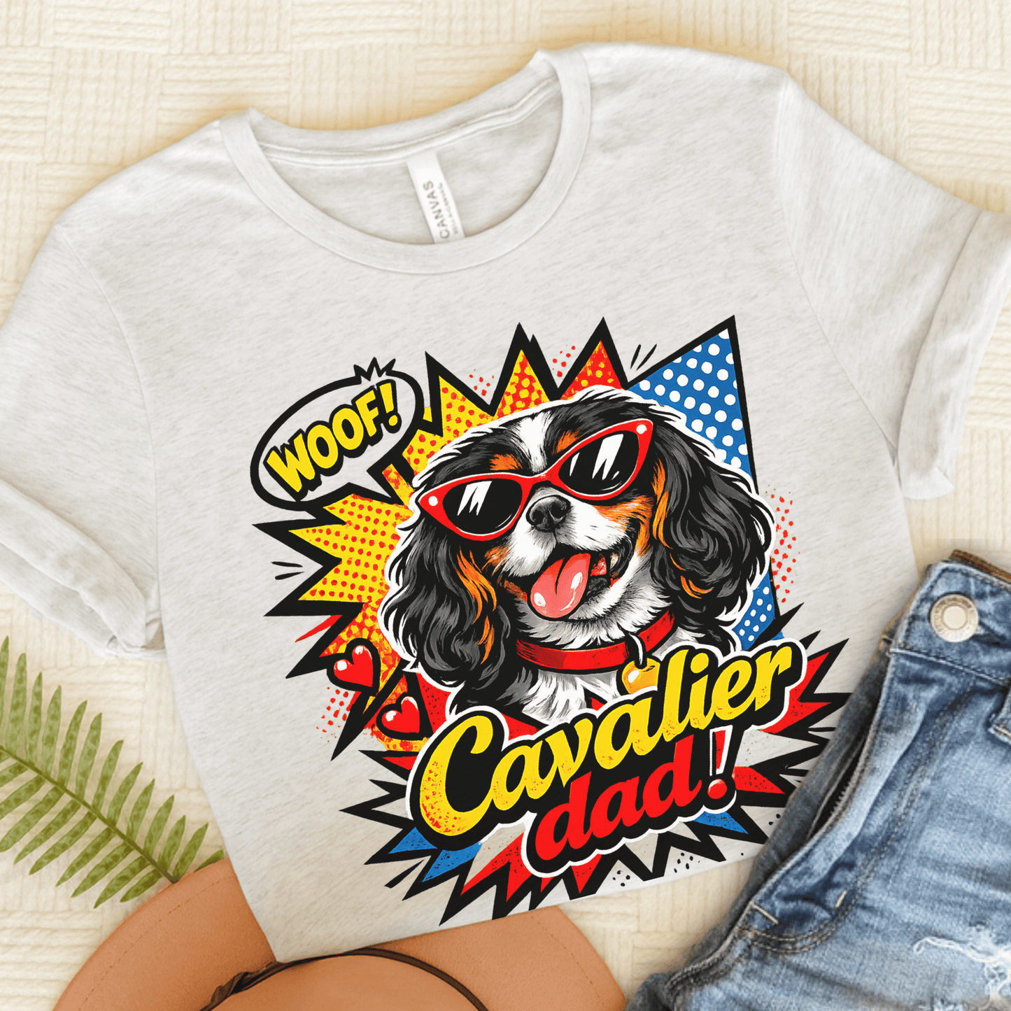 Personalized Cavalier Dad Comic Unisex TShirt Ash