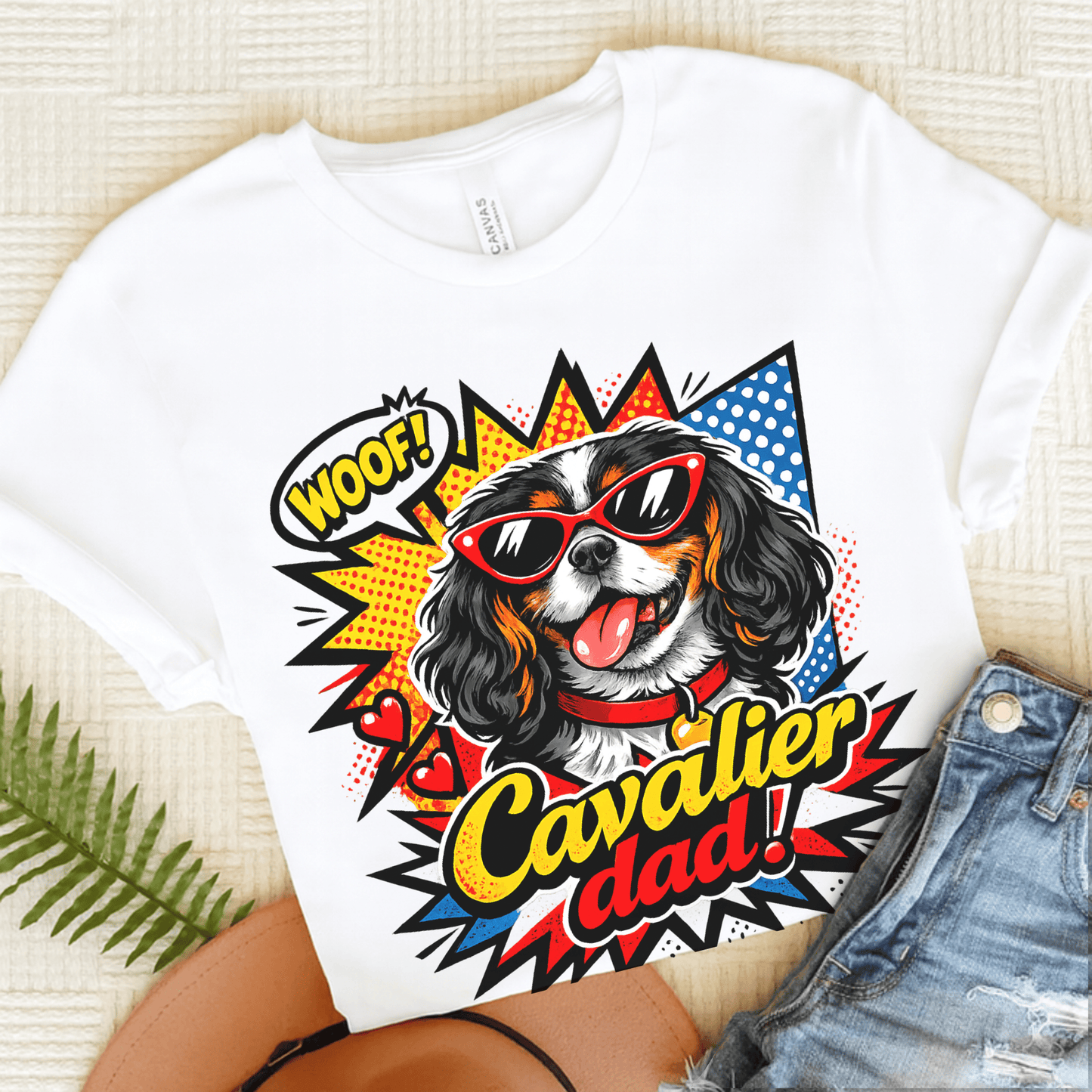 Personalized Cavalier Dad Comic Unisex TShirt White