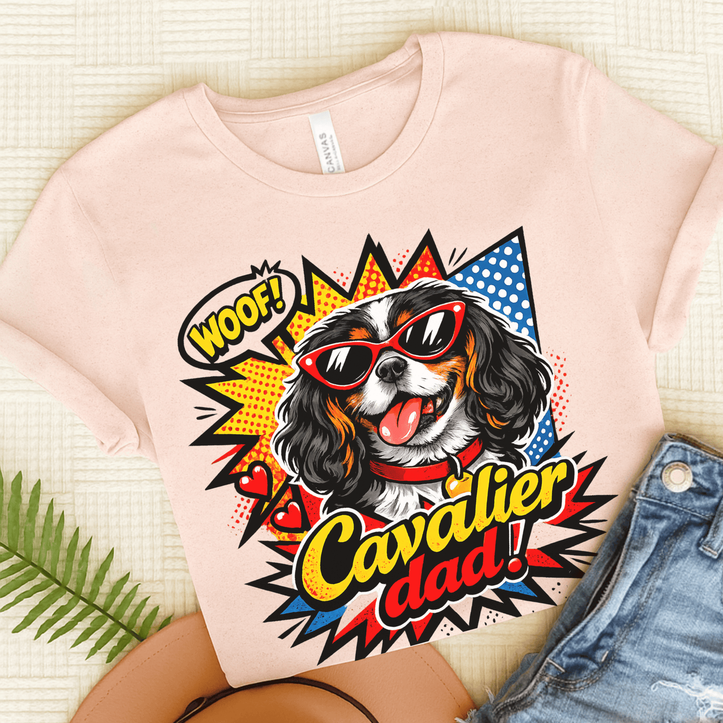 Personalized Cavalier Dad Comic Unisex TShirt Soft Pink
