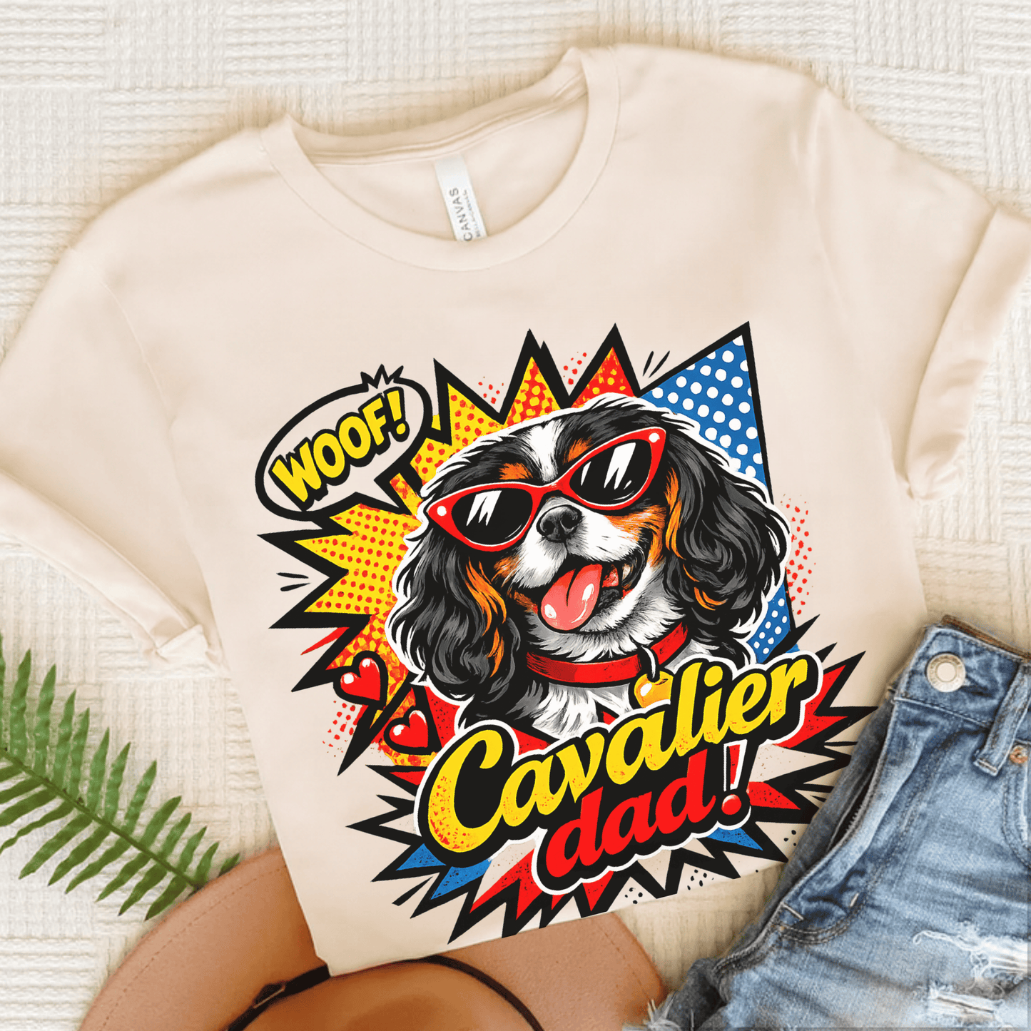 Personalized Cavalier Dad Comic Unisex TShirt Natural