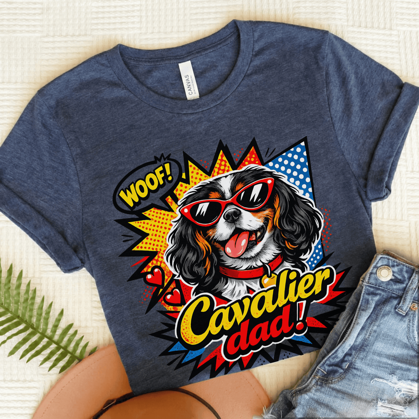 Personalized Cavalier Dad Comic Unisex TShirt Heather Navy