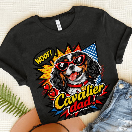 Personalized Cavalier Dad Comic Unisex TShirt Dark Grey Heather