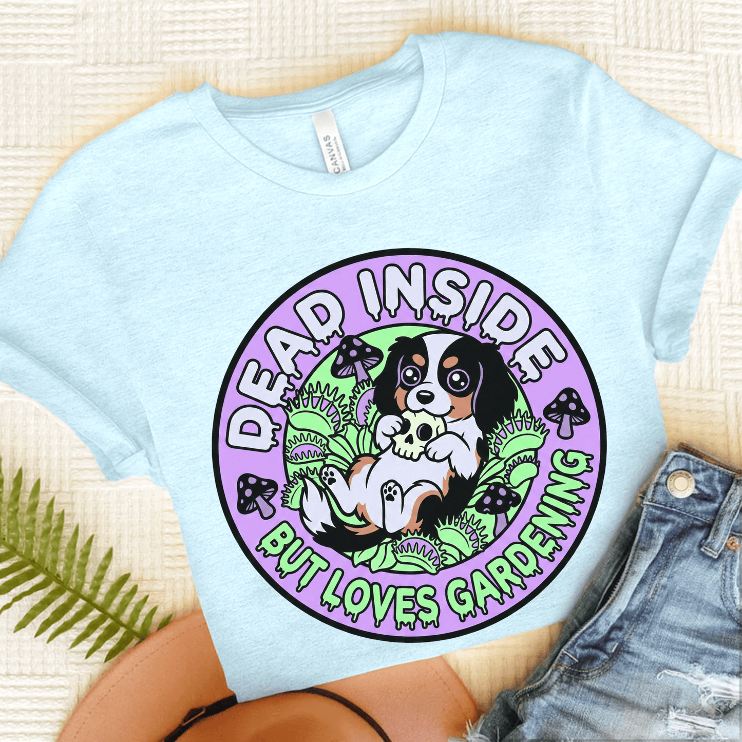 Personalized Cavalier Gothic Gardening Unisex TShirt Heather Ice Blue