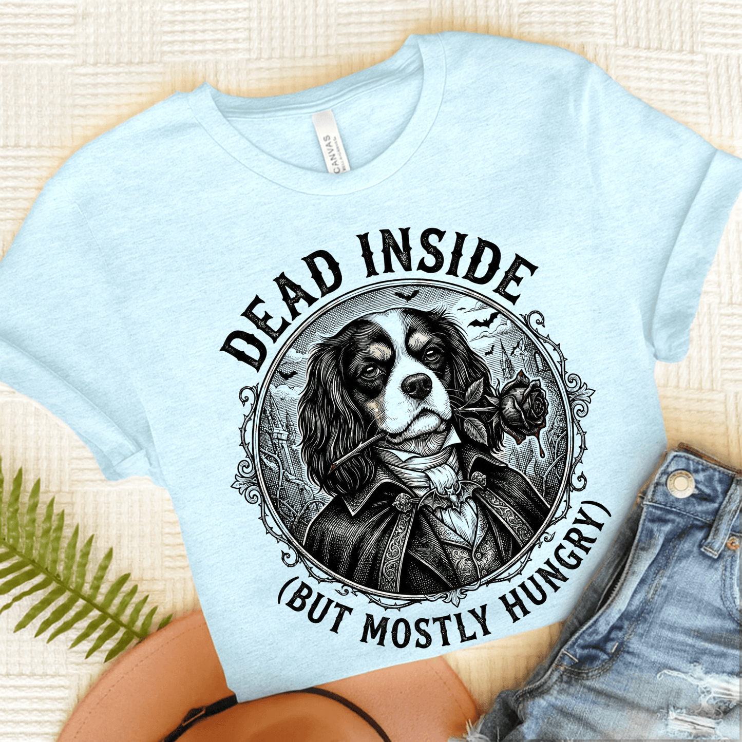 Personalized Cavalier Dead Inside Gothic Unisex TShirt Heather Ice Blue