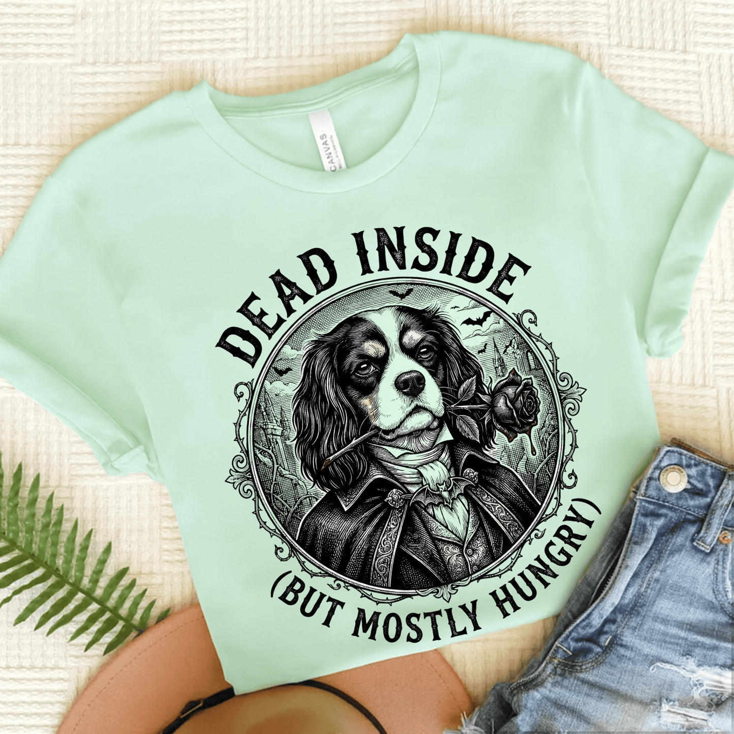 Personalized Cavalier Dead Inside Gothic Unisex TShirt Heather Mint