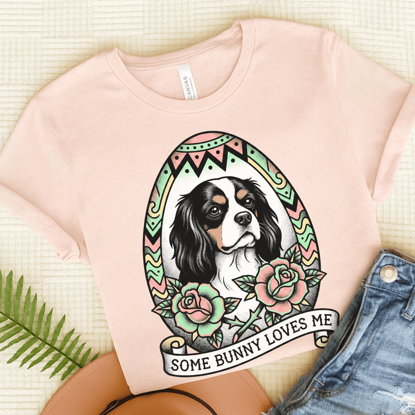 Personalized Cavalier Easter Somebunny Unisex TShirt Soft Pink