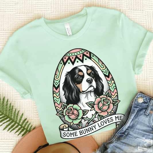 Personalized Cavalier Easter Somebunny Unisex TShirt Heather Mint