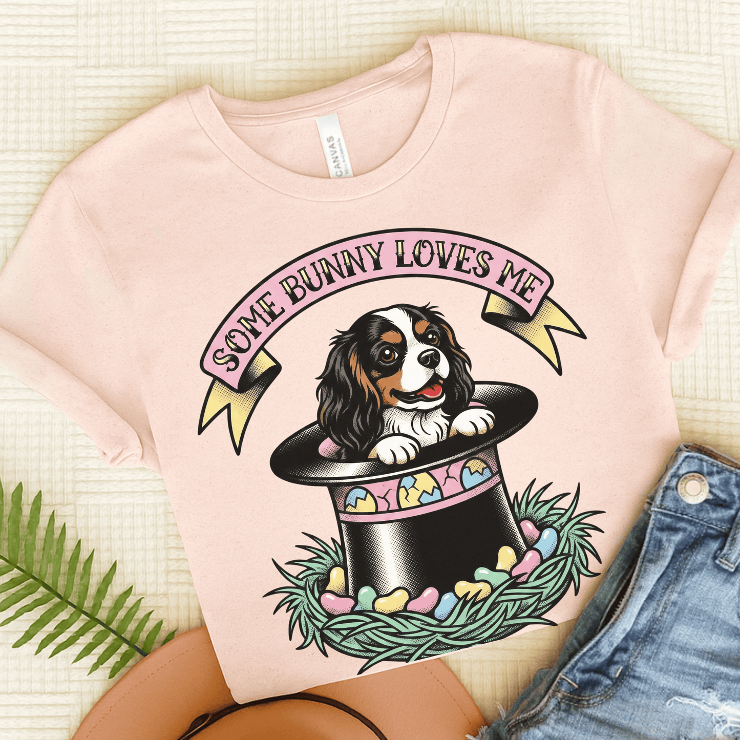 Personalized Cavalier Easter Top Hat Unisex TShirt Soft Pink