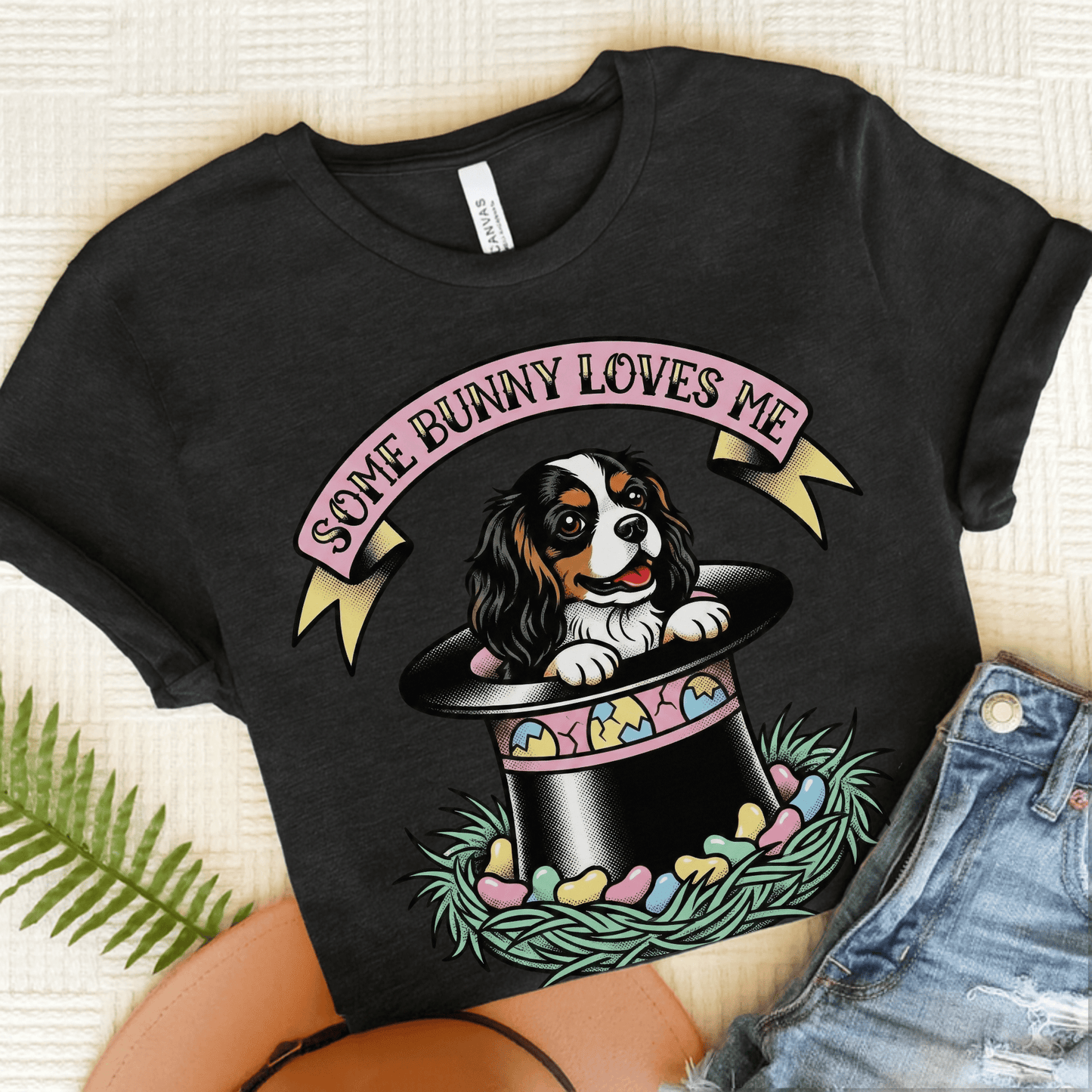 Personalized Cavalier Easter Top Hat Unisex TShirt Dark Grey Heather