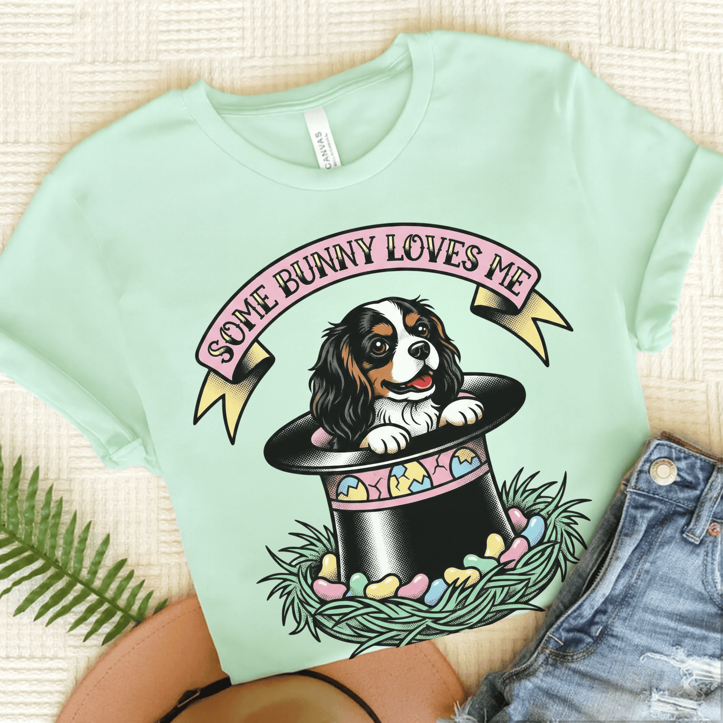 Personalized Cavalier Easter Top Hat Unisex TShirt Heather Mint