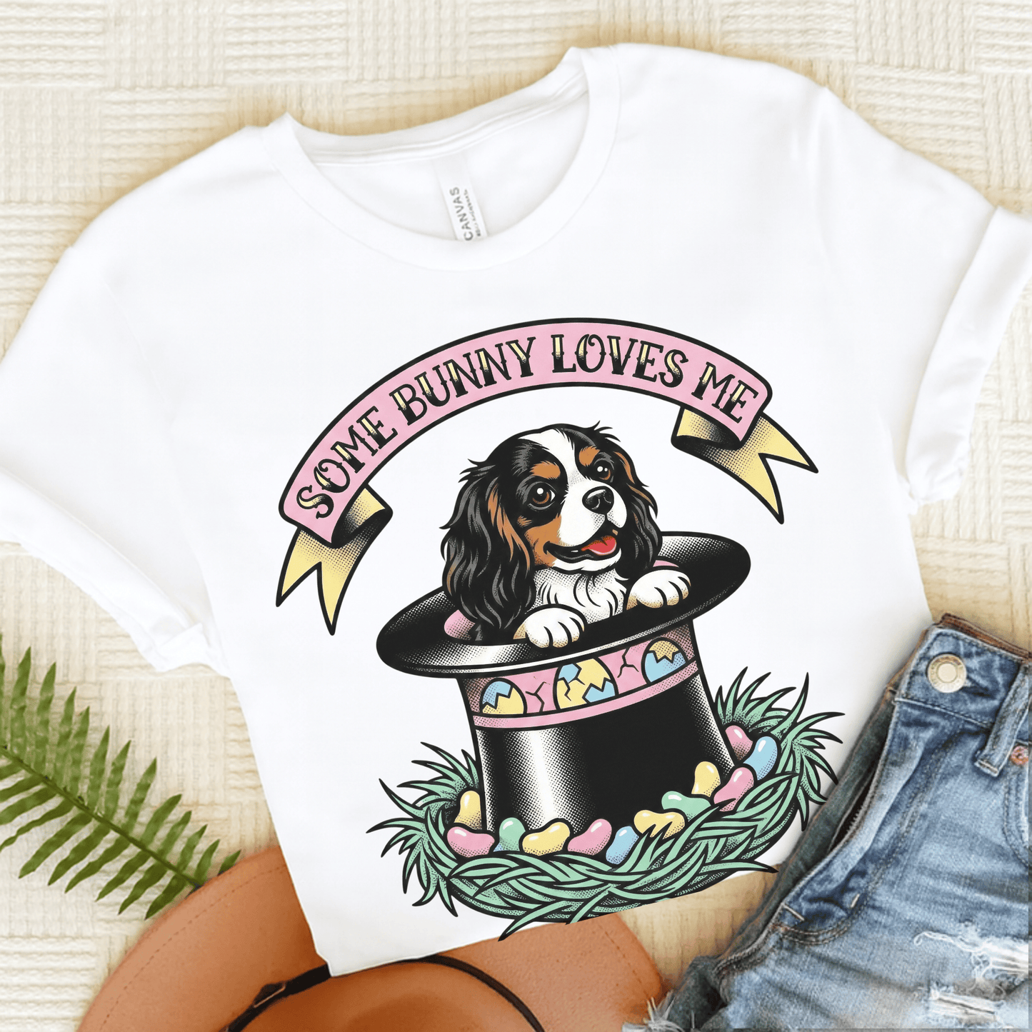Personalized Cavalier Easter Top Hat Unisex TShirt White