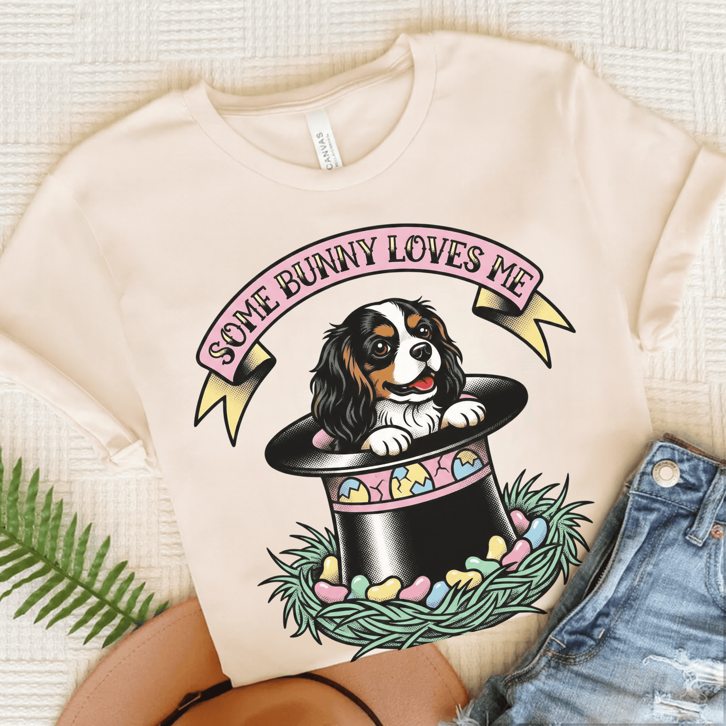 Personalized Cavalier Easter Top Hat Unisex TShirt Natural