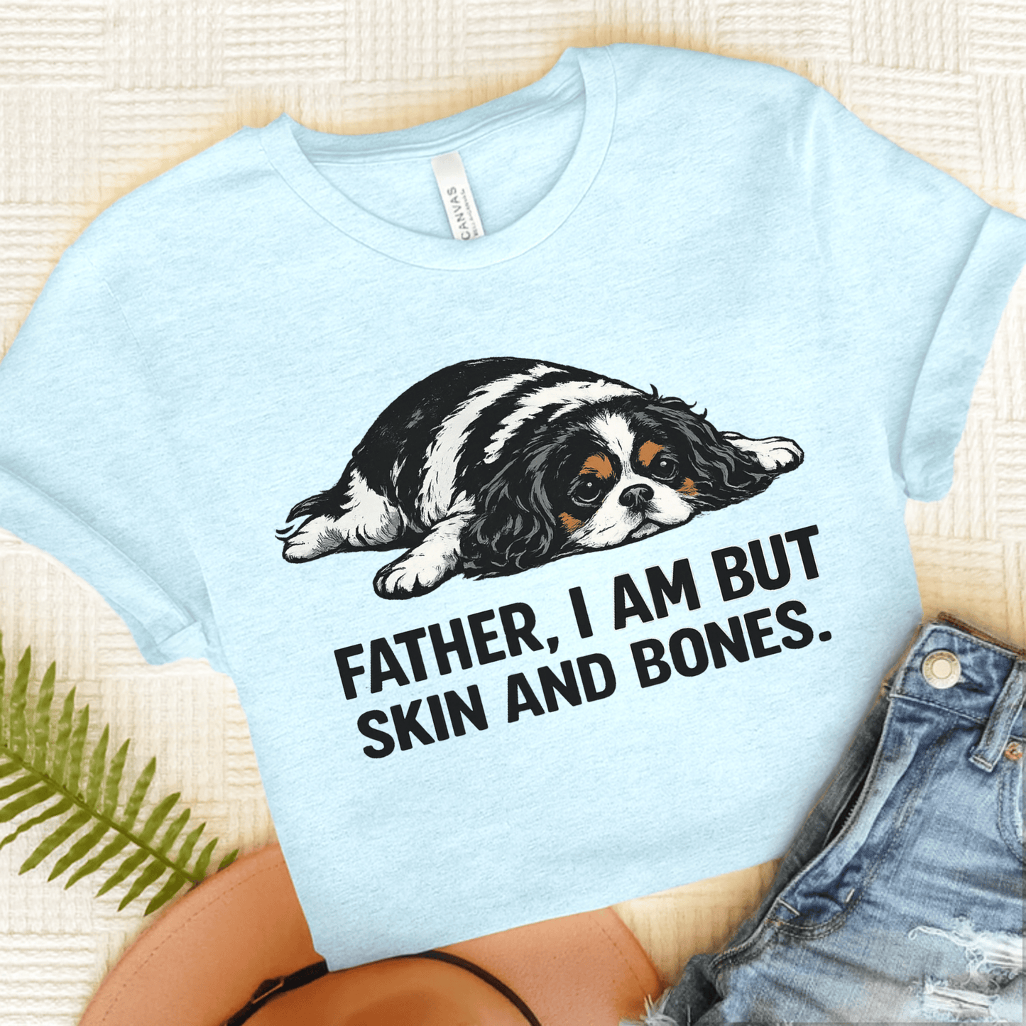 Personalized Cavalier Dad Skin Bones Unisex Tshirt Heather Ice Blue