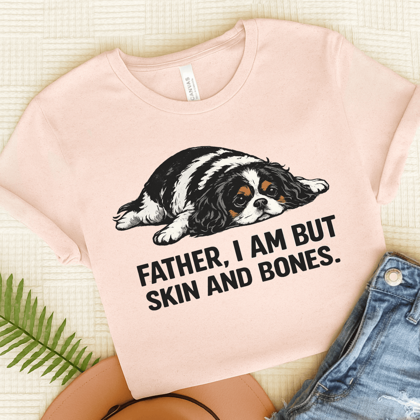 Personalized Cavalier Dad Skin Bones Unisex Tshirt Soft Pink