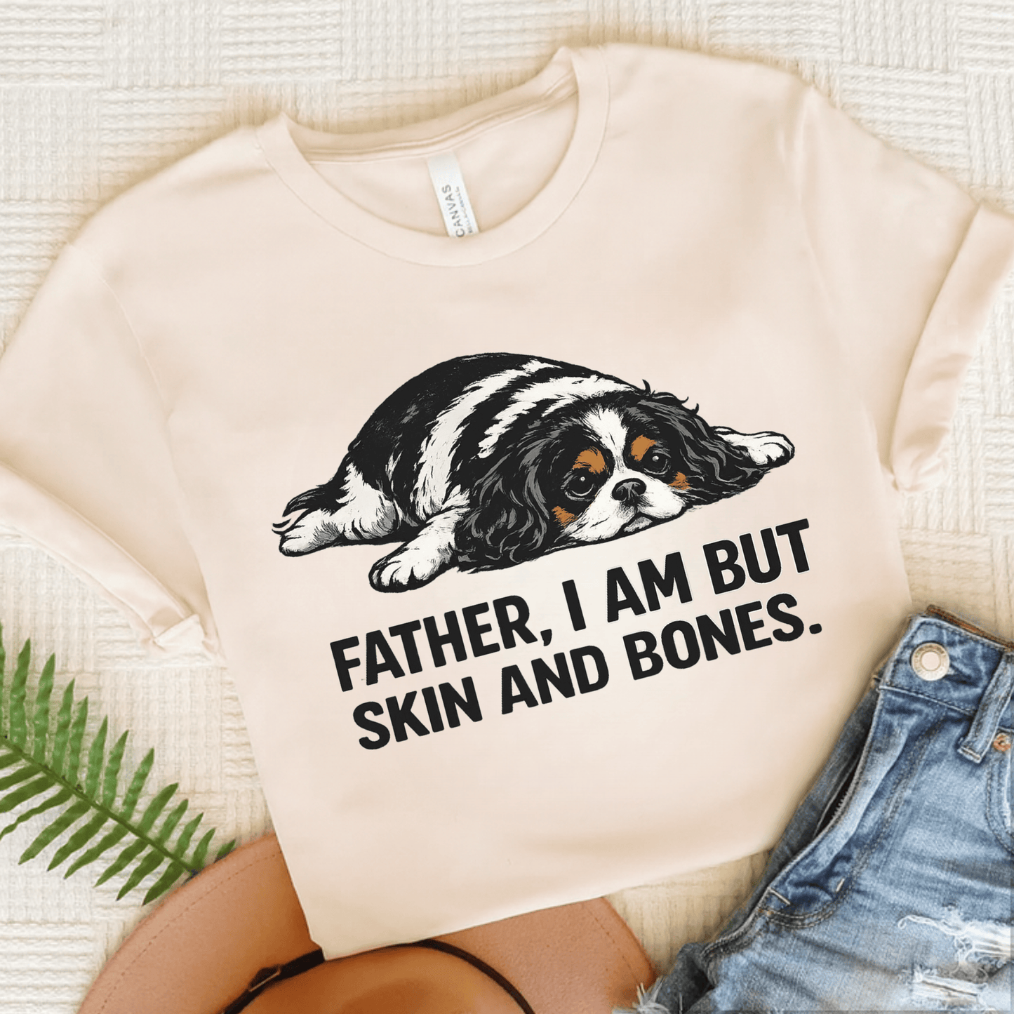 Personalized Cavalier Dad Skin Bones Unisex Tshirt Natural