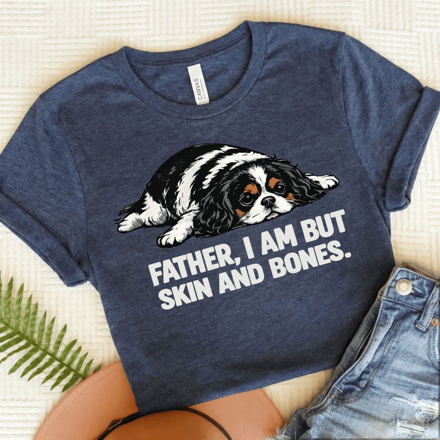 Personalized Cavalier Dad Skin Bones Unisex Tshirt Heather Navy