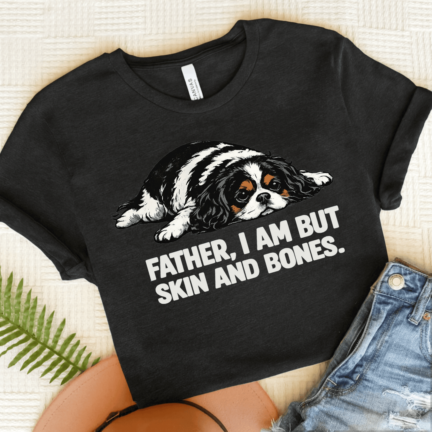Personalized Cavalier Dad Skin Bones Unisex Tshirt Dark Grey Heather