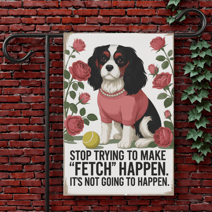 Tricolor Cavalier Fetch Garden Flag 12'' × 18''